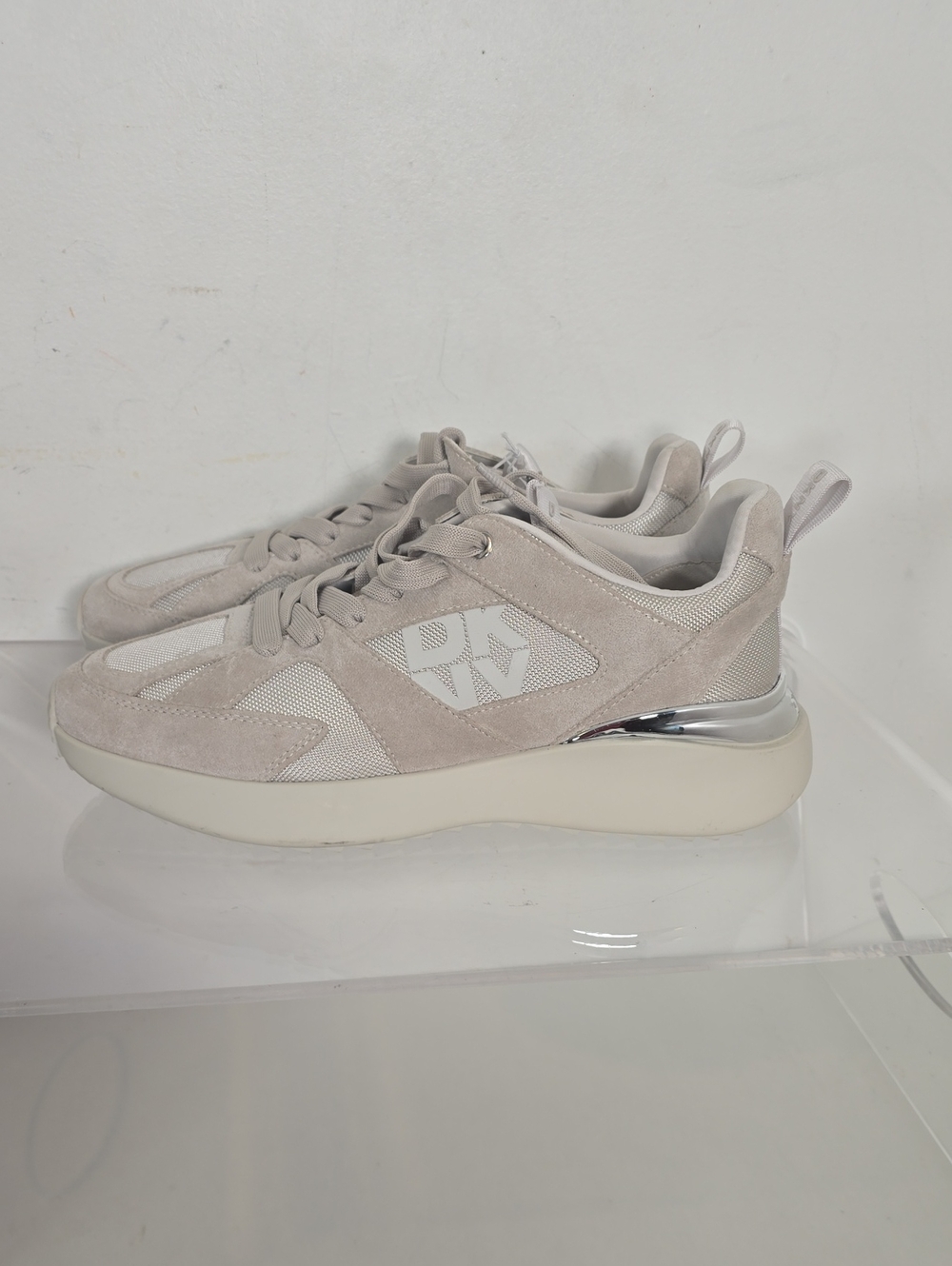 DKNY Beige Suede & Mesh Platform Sneakers